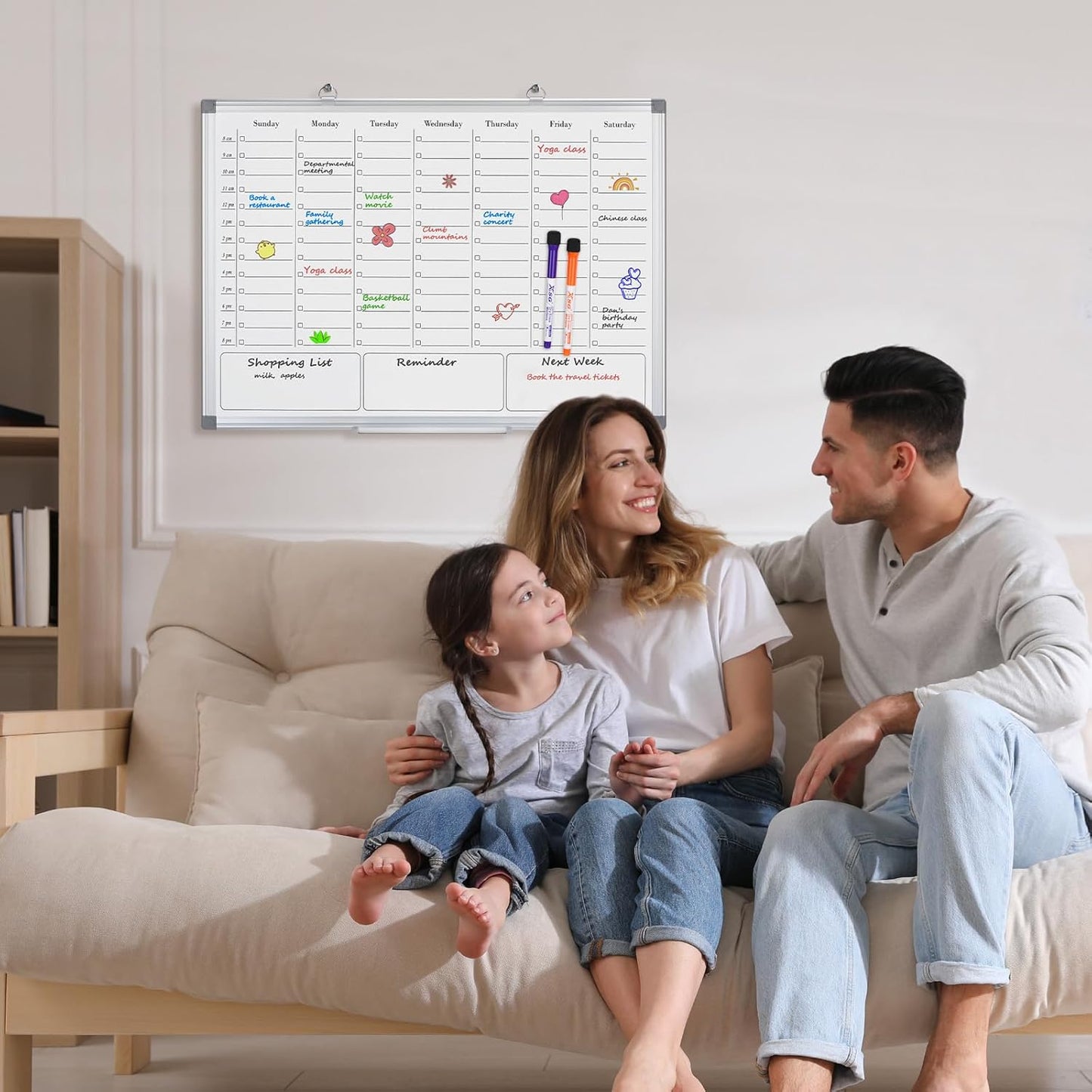 White Board Dry Erase Board for Wall, Magnetic Whiteboard Calendar 24" X 18", Weekly Calendar Whiteboard with Hourly Time Slots, Hanging Double-Sided White Board for Office,School,Home - 1 Pack