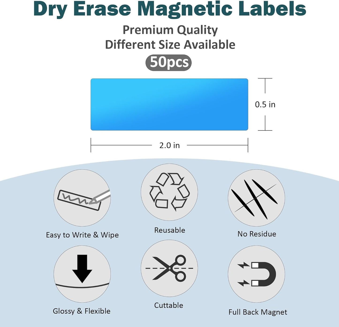 LLPT Dry Erase Magnetic Labels 0.5" x 2" 50 Packs Blank Writable Magnet Stickers Reusable for Refrigerator Shelf Whiteboard Toolbox Craft and Other Metallic Surfaces Green (DML0520GN)