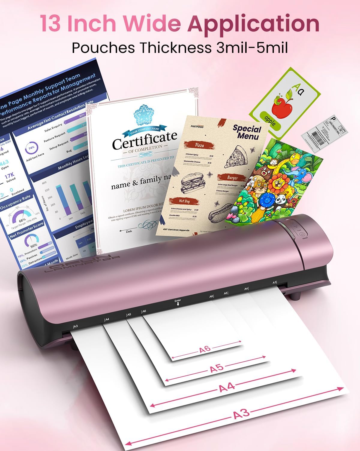 Laminator Machine Thermal Laminating Machine with Sheets 11x17 Personal Laminator for Teachers, 13 Inch Lamination Machine 60S Warm Up Office Presentation laminators, A3 Portable Paper Laminate Kit
