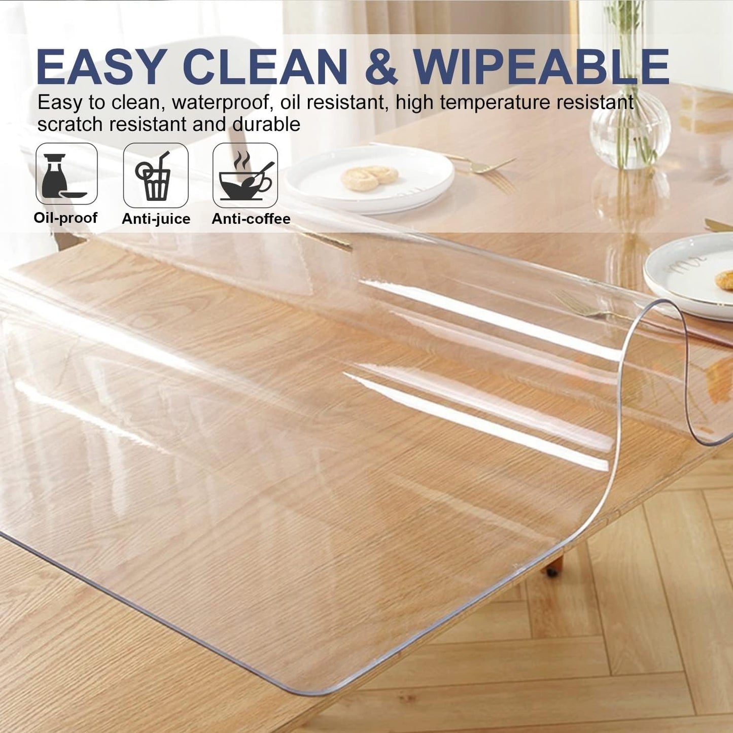 Clear PVC Rectangle Desk Top Protector - 36x40" Crystal Plastic Cover Mat - Transparent Table Protector - Waterproof Table Pad - Heat Resistant Non-slip