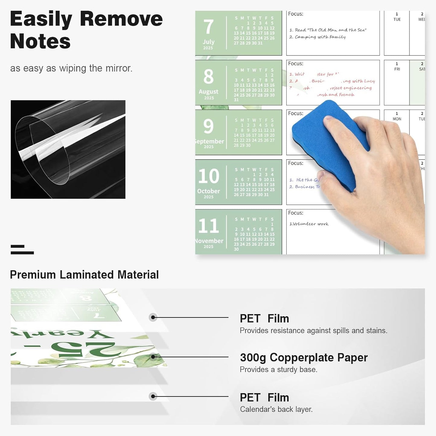 Ospelelf Large Wall Calendar 2025-2026 - 32'' x 48'' Dry Erase Calendar for Wall, 12 Month Laminated Calendar for Classroom, Family, Use July 2025 - June 2026 (Leaf)