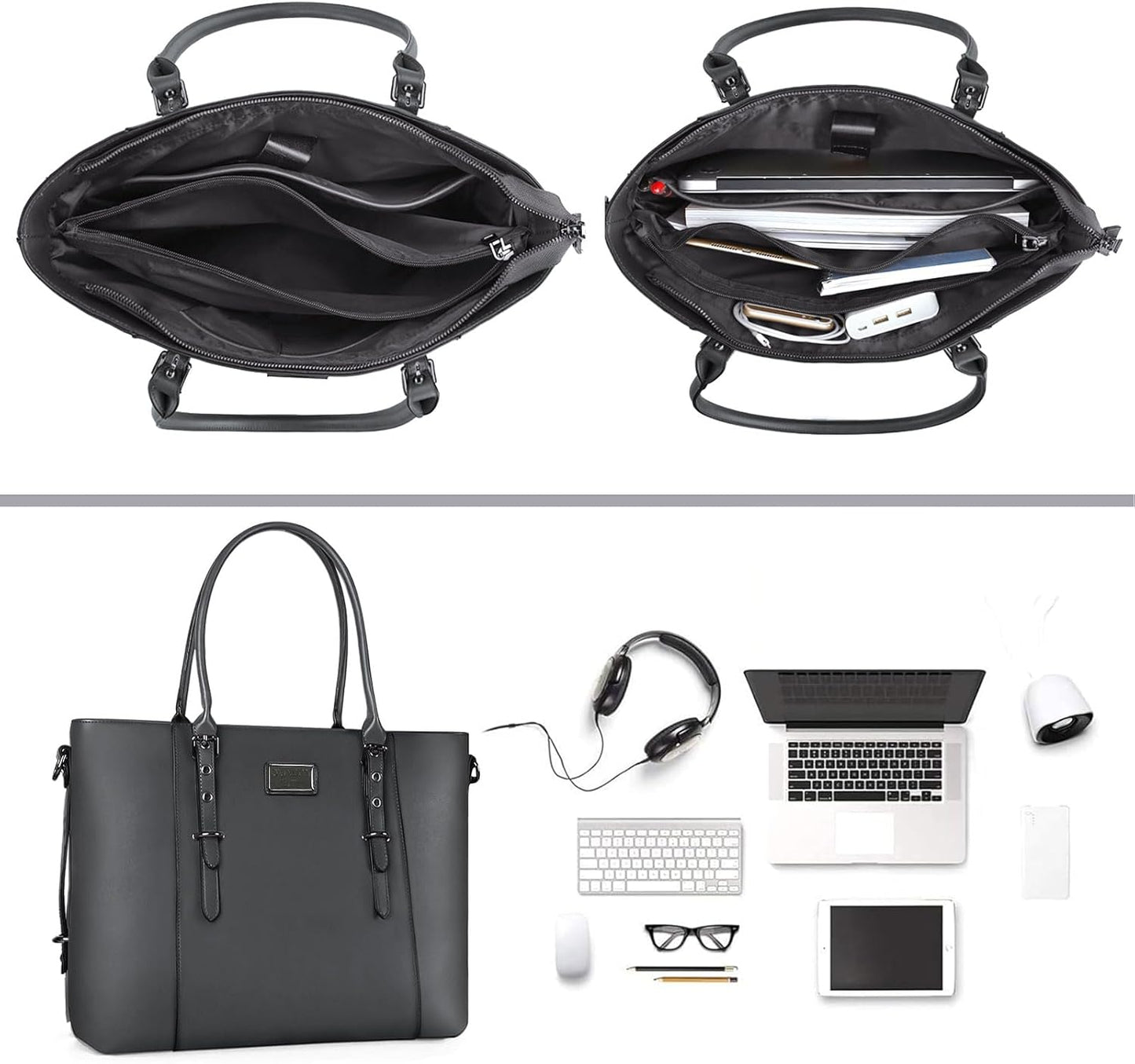 MOSISO PU Leather Laptop Tote Bag for Women, Waterproof Large Capacity Business Work Briefcase Shoulder Laptop Bag