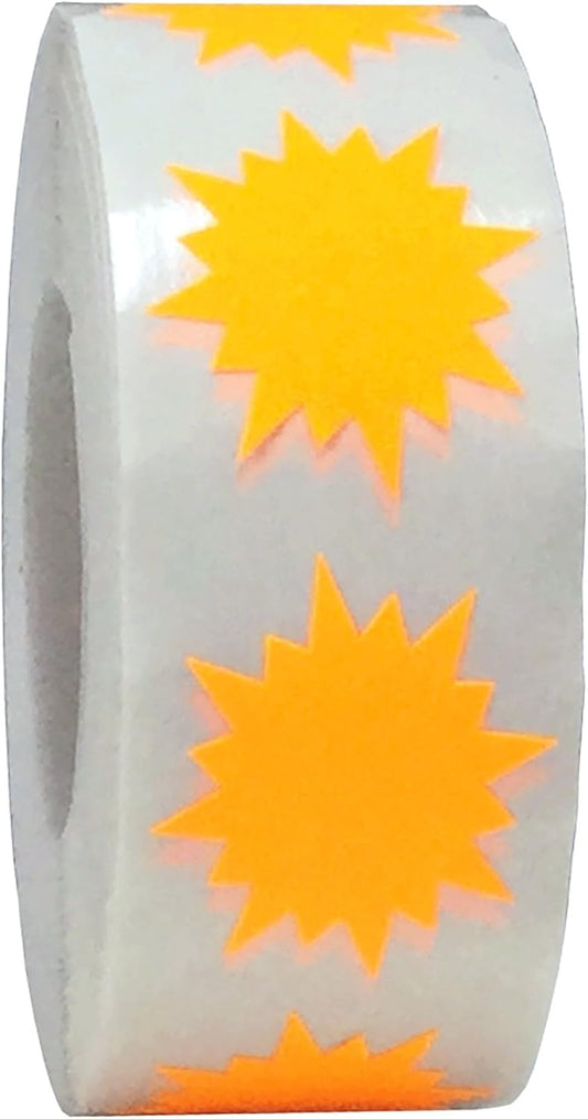 Fluorescent Orange Color Coding Burst Labels for Organizing Inventory 1 Inch Round Circle Dots 500 Total Adhesive Stickers On A Roll