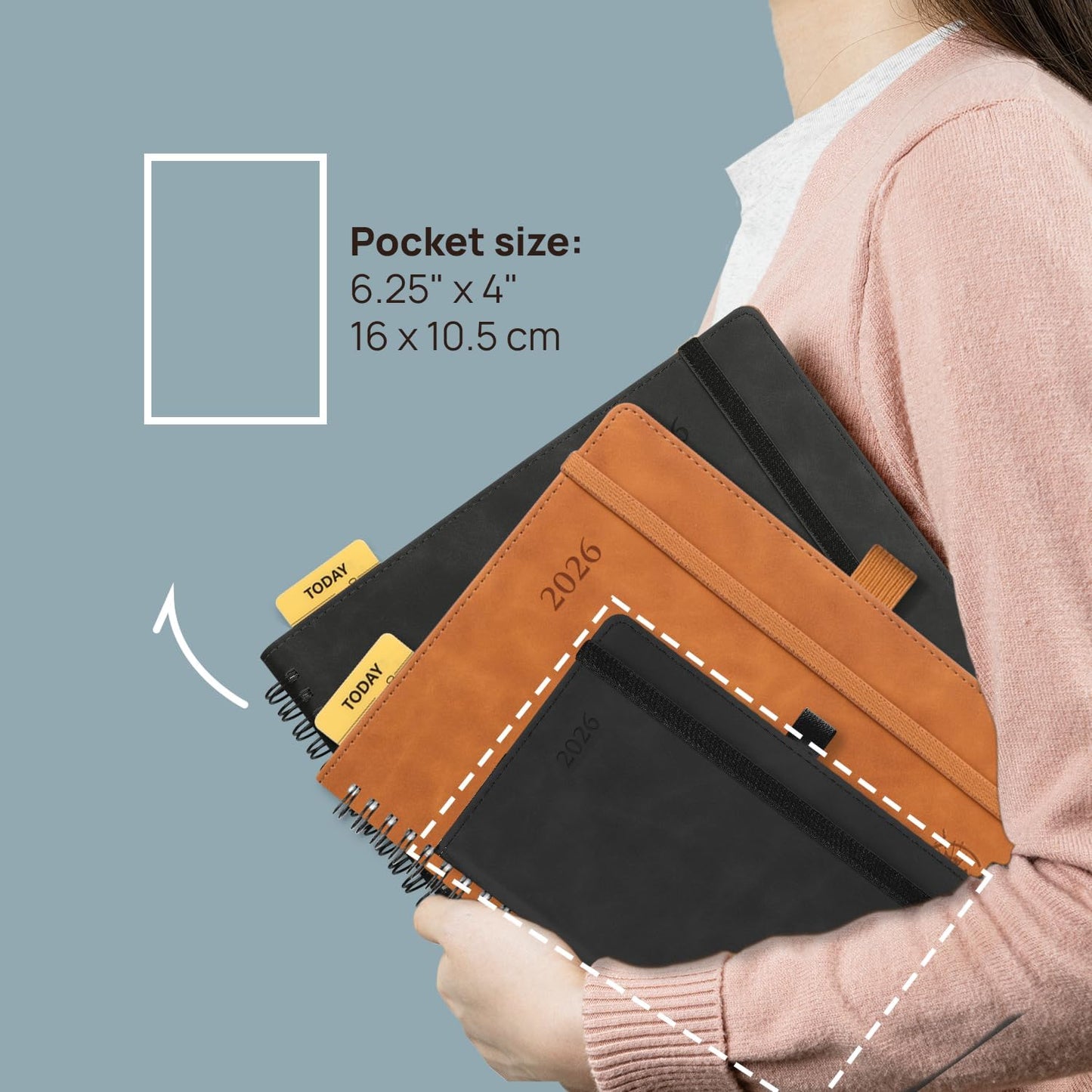 POPRUN Weekly Planner 2026 Pocket Size Calendar (4" x 6.25") 12 Months Notebook with Horizontal Layout, Leather Soft Cover, Inner Pocket, 100GSM Thick Paper, Pen Holder - Petrol Green