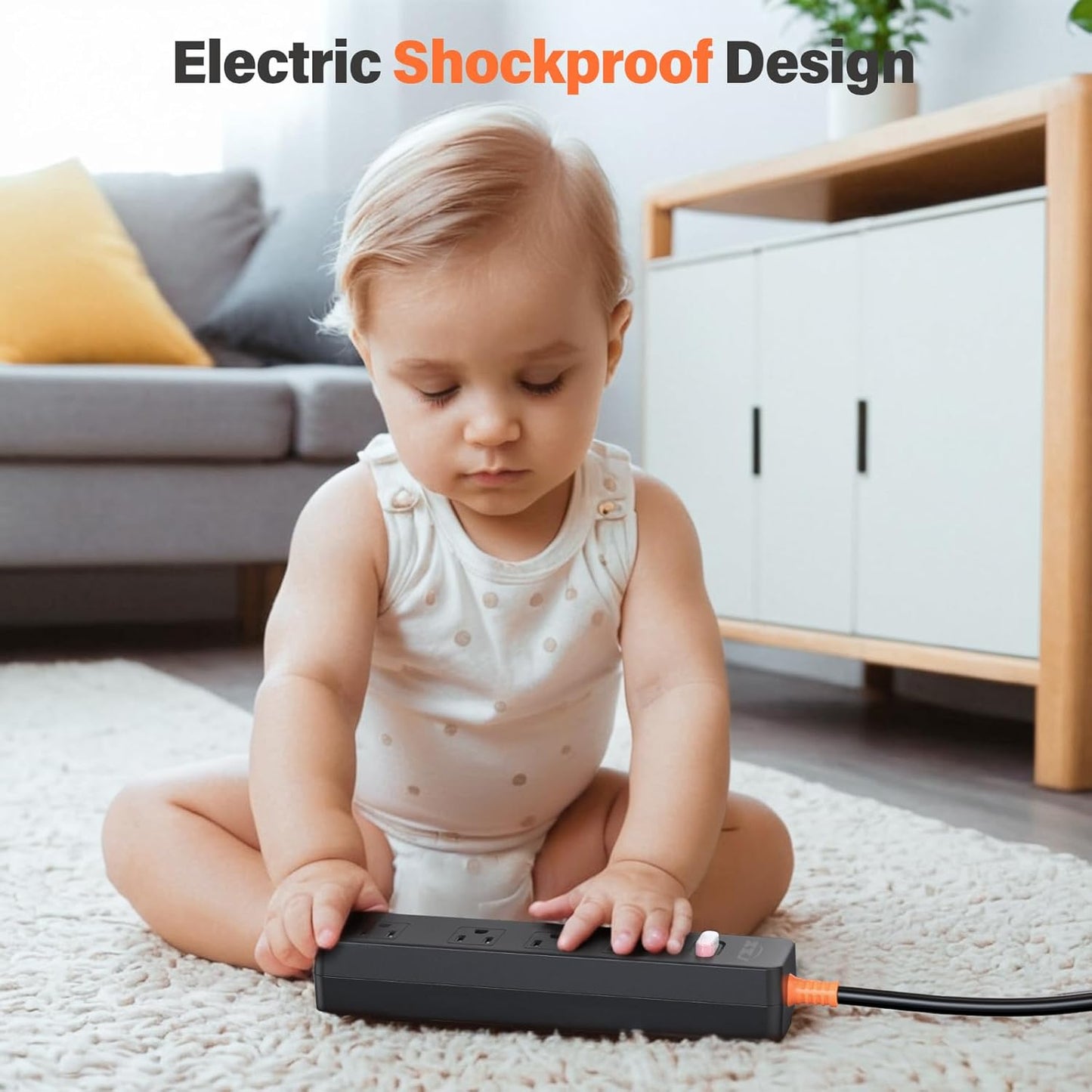 Power Strip Weatherproof, Surge Protector with 4 Wide Outlets, 1875W/15A Overload Protection Switch, 6FT Flat Plug Multi-Plug Outdoor Extension Cord for Indoor Outdoor, UL FCC Listed