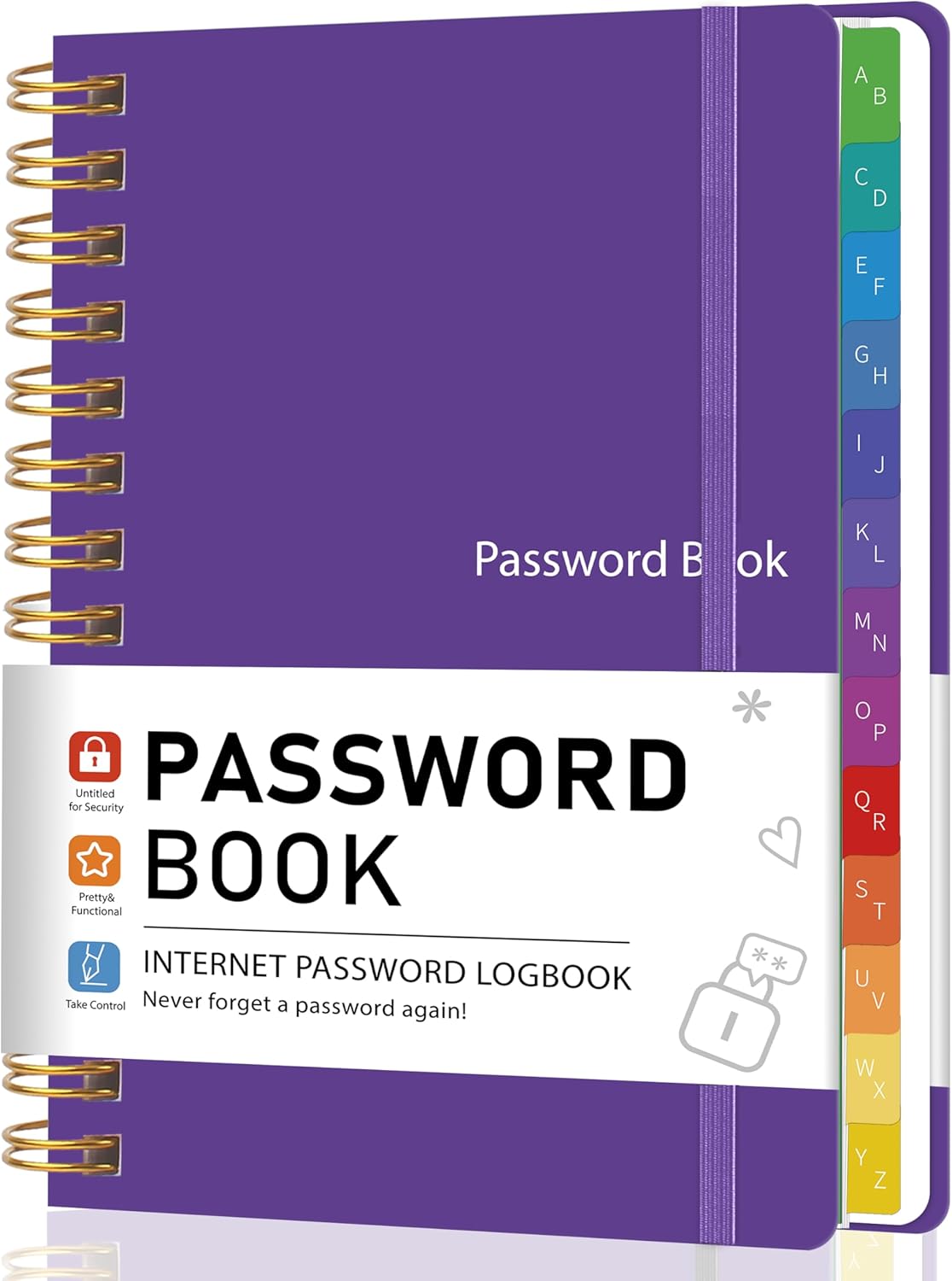 Password Book with Alphabetical Tabs, Password Keeper Book for Seniors, 5.8" X 8.2" Medium Size Password Notebook, Spiral Hardcover Password Journal Logbook for Website Logins, Purple