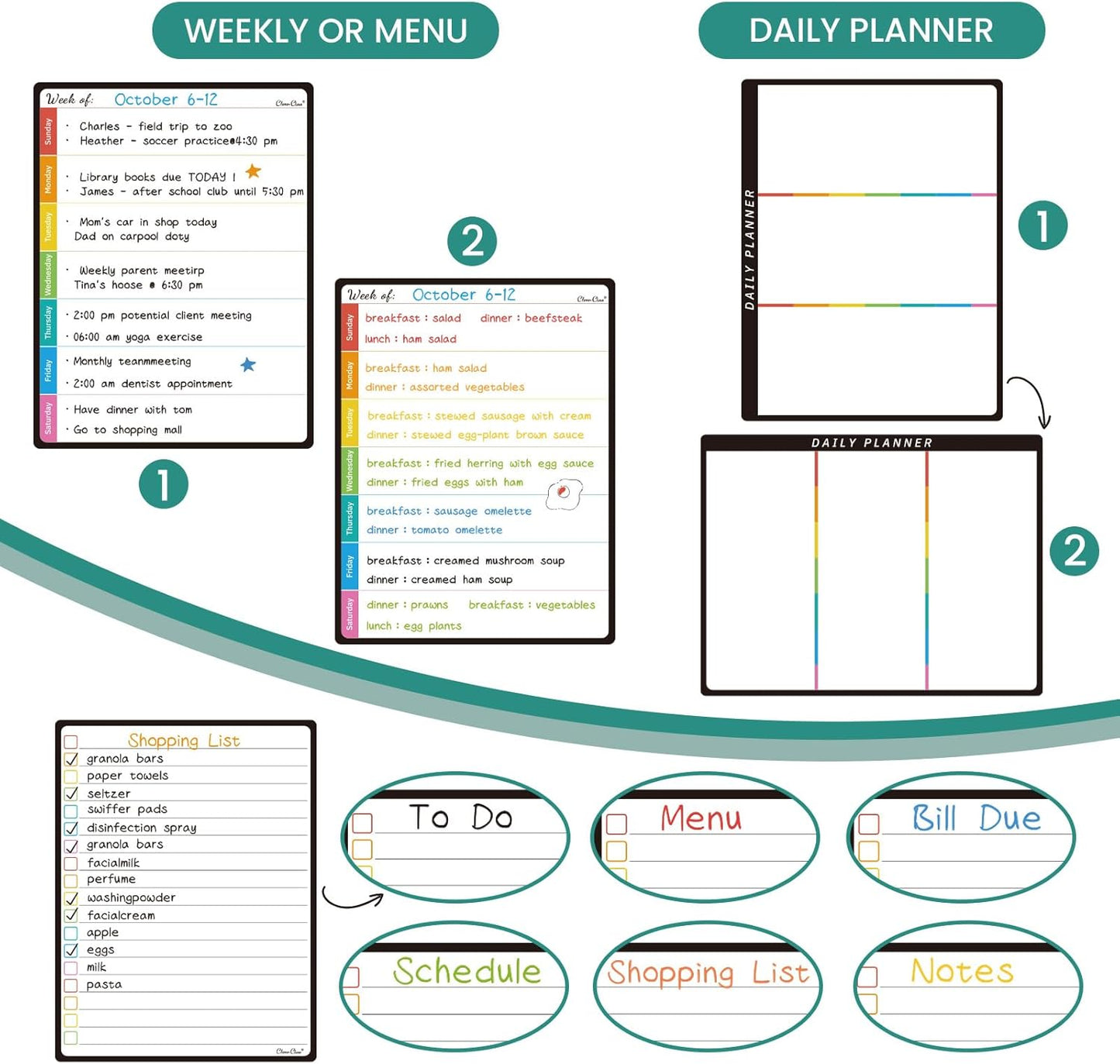 Magnetic Dry Erase List Board - 6.5"x8.5" Weekly, Daily, 2 List Boards for Fridge - 6 Extra Fine Point Markers Included - Shipped Flat
