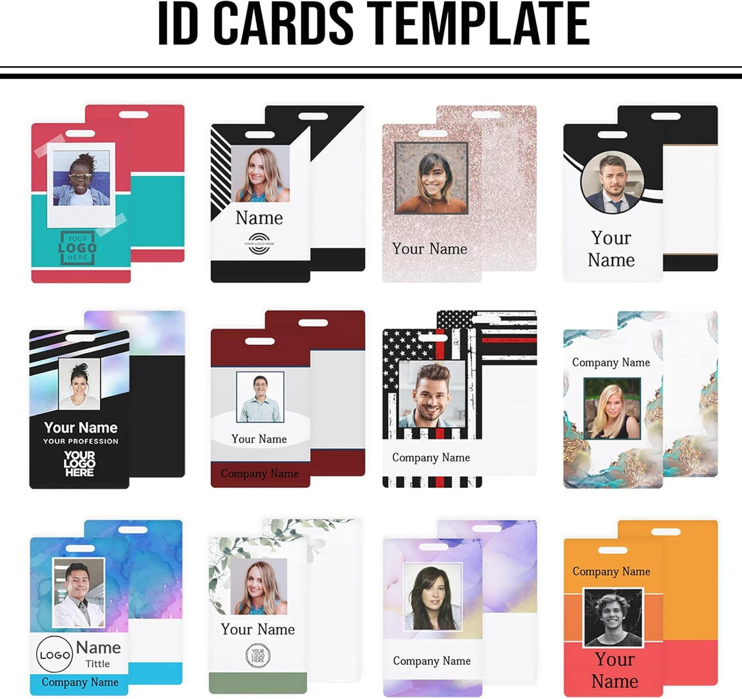 Custom Id Badge, Personalized Employee Photo Identification Card with Lanyard, Durable ID Card for Office Worker Doctor Nurse Student-Vertical-Template14