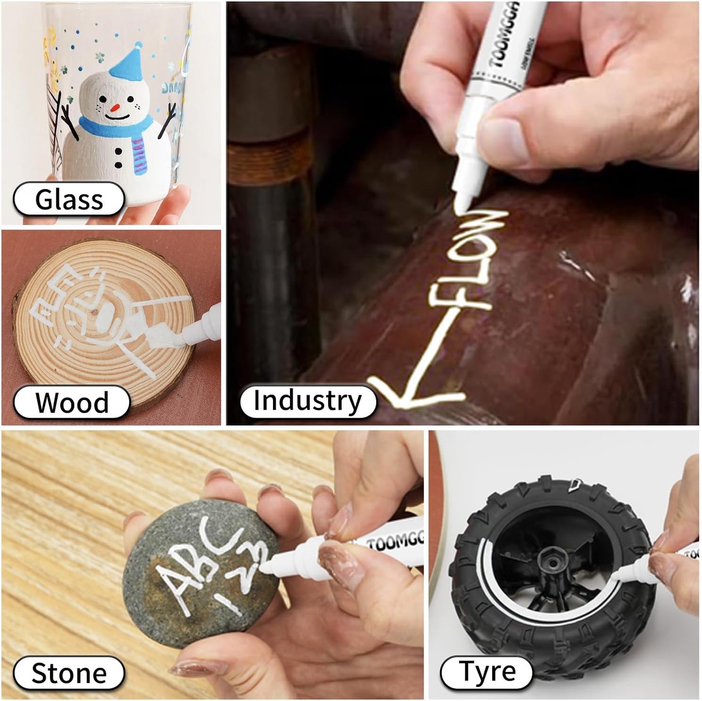 White Paint Pens Permanent Paint Markers - 12 Pack Oil Based Marking Pens, Medium Point, Quick Drying and Waterproof Pens for Rock Painting Car Tyre Metal, Plastic, Canvas, Wood