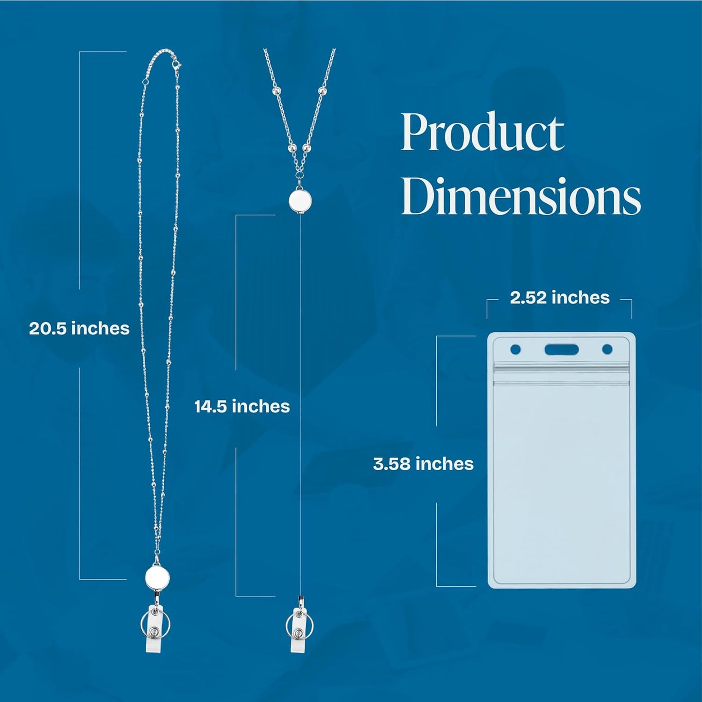 Will Well Retractable Beaded Badge Reel Lanyard with Keyring for Women - Vertical Plastic 3.58" x 2.52" Sleeves Fit Up to 3 Cards - Stainless Steel Necklace with Pull Cord - 1-Pack, Clear Case