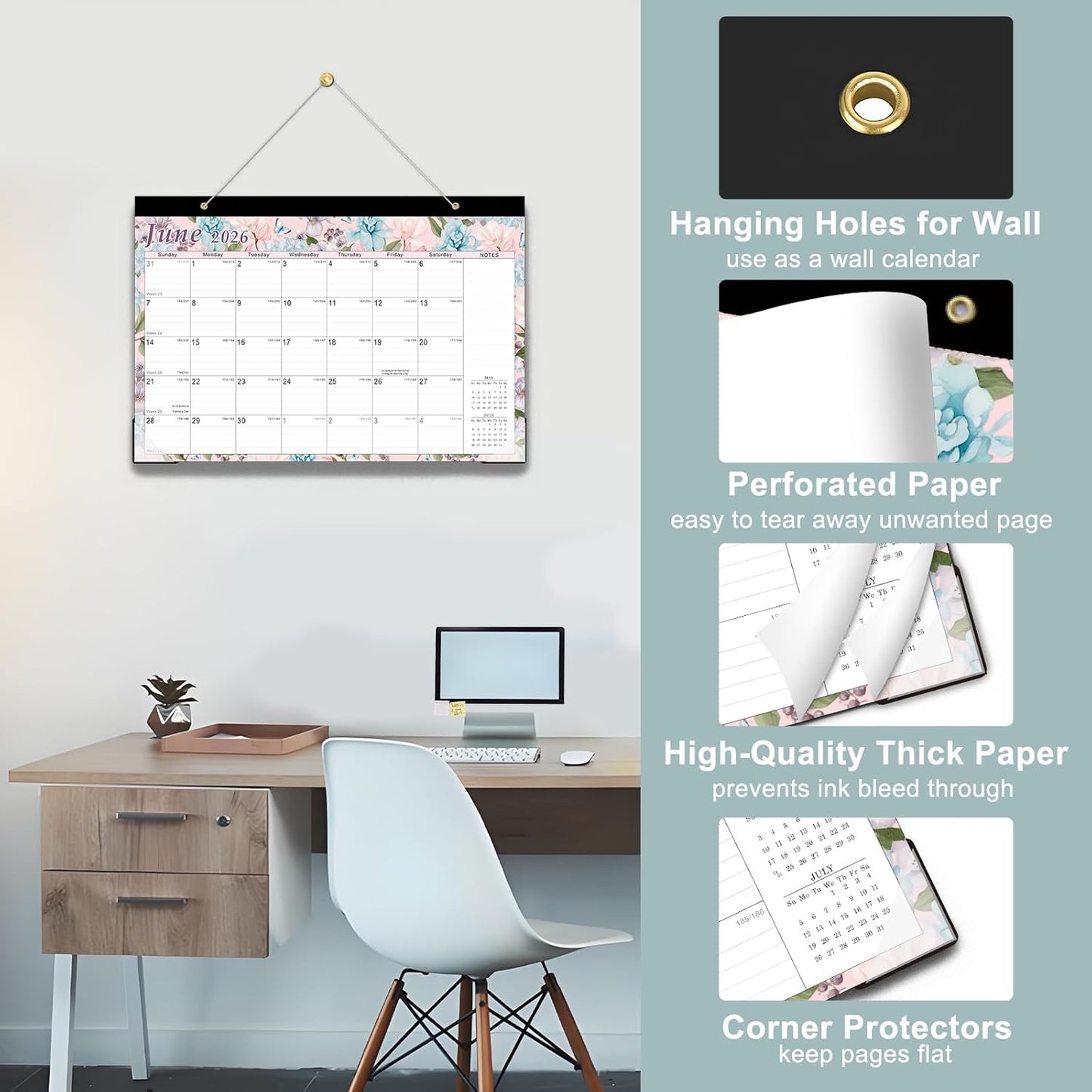 Lbylyhxc Desk Calendar 2026-2027, 18-Month School Year Calendar 2026-2027, January 2026 to June 2027, Large Desktop Calendar Monthly for Teacher with Corner Protectors 17" X 12" (Vintage Flowers Desk Calendar, 17x12 inches)