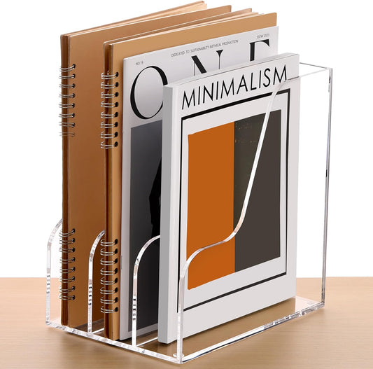 SANRUI Acrylic Magazine File Holder for Desk Organizers, Clear 3 Vertical Compartments A4 Folder Binder Holders Sorter, Desktop Workspace Organization Storage Racks for Office Home School