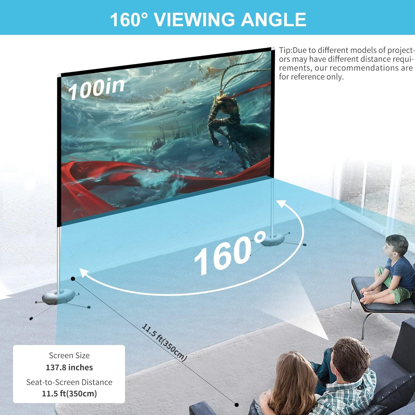 Portable Projector Screen Outdoor Movie: Foldable Rear 4K Projection Screens Stand for Camping Travel Backyard Video 100 inch