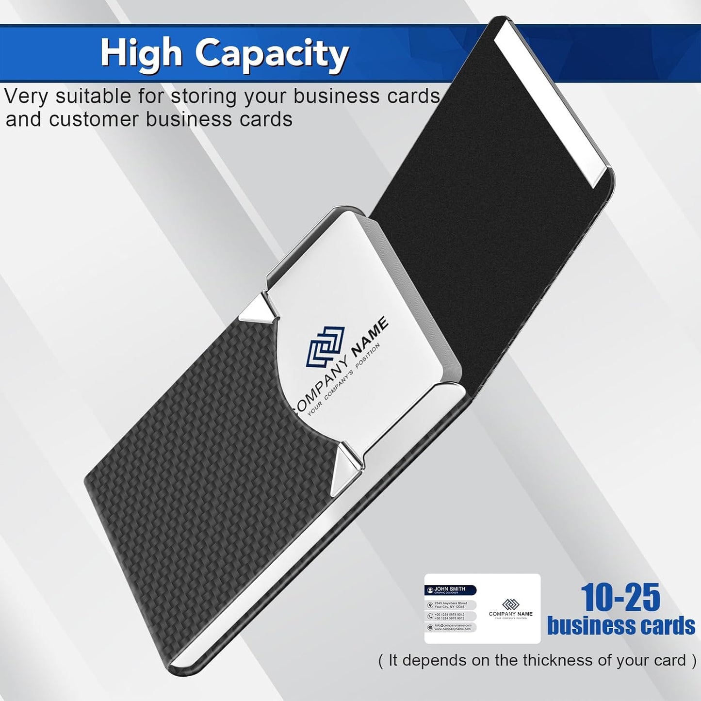 Business Card Holder, Metal Slim Business Card Case, Pocket Card Holder for Women or Men, PU Leather Business Card Holder Case RFID Blocking Name Card Holder with Magnetic Closure, Black Carbon