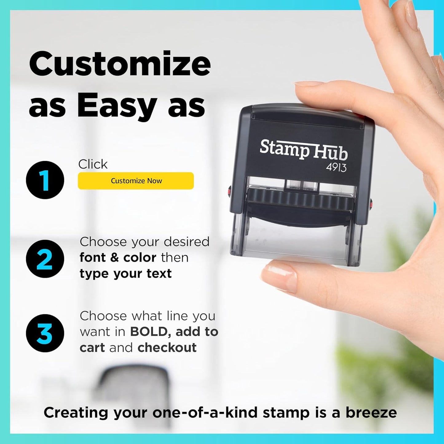 Self Inking Personalized Stamp - Up to 5 Lines, Custom Return Address, Customizable Office Name Rubber- Easy to Change Ink Cartridge, Multiple Ink Color Options - Large