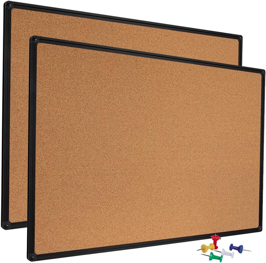 Cork Board, 2 Pack 48" x 36" Bulletin Notice Board Message Memo Pin Board, Black Aluminum Frame