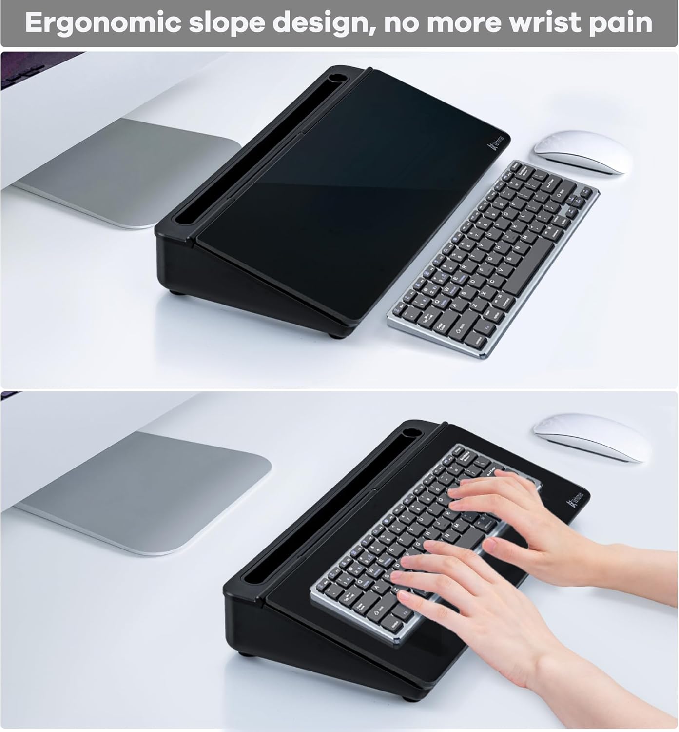 Varhomax Desktop Whiteboard with Storage, Desk Organizer Dry Erase Glass White Board to-do List Memo Notepad for Home Office and School Supplies (Black)