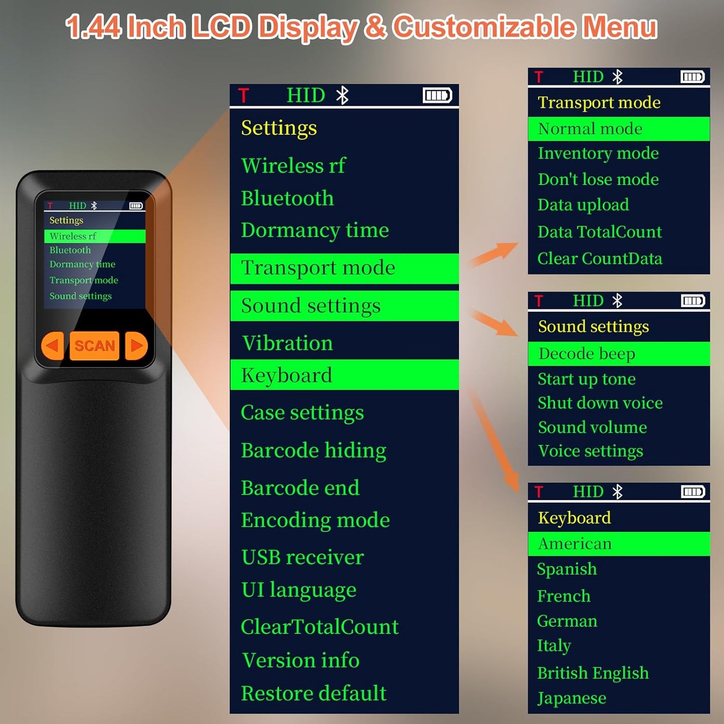 KUIIYER Mini Bluetooth Barcode Scanner, Wireless 2D QR 1D Bar Code Scanners with LCD Screen Display & Setting Keypad & AI Voice, Small Portable Handheld Barcode Reader for Smart Phone, Computers & POS