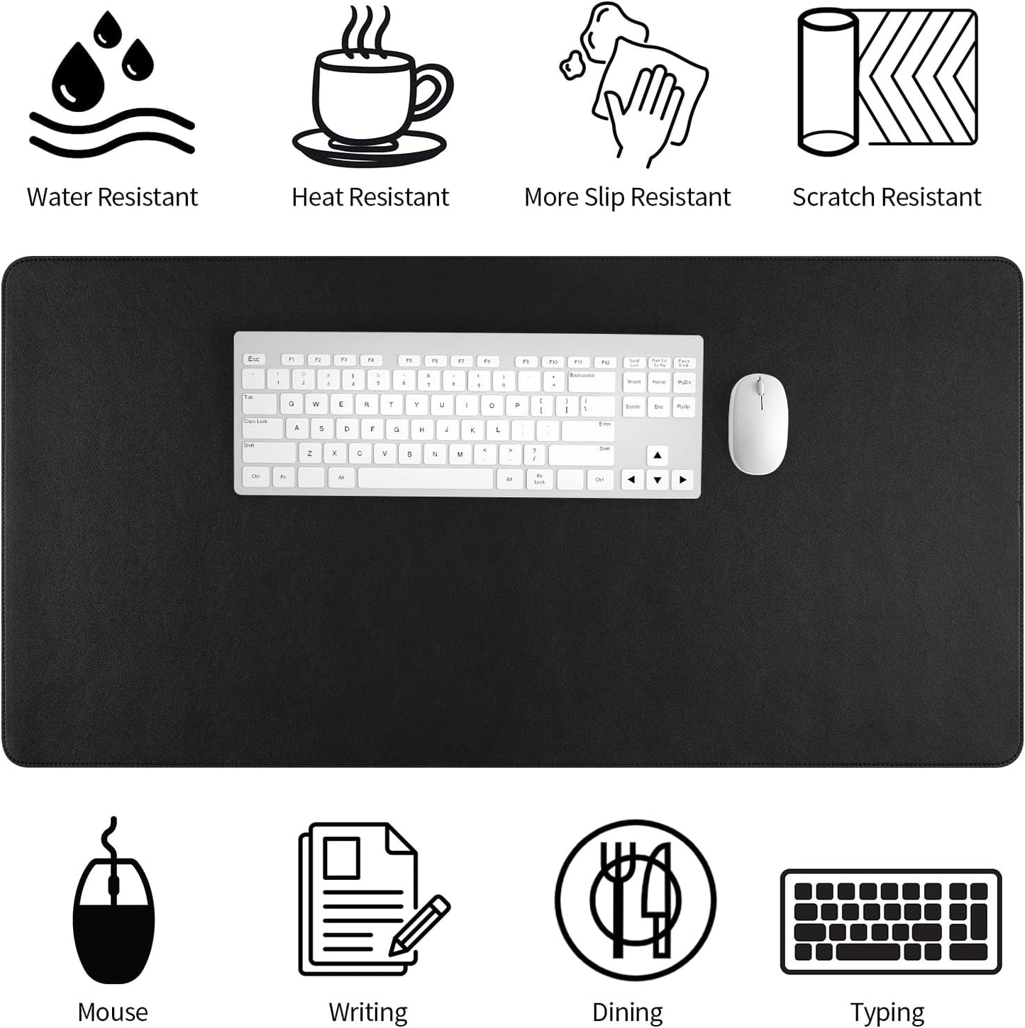 Bloss Desk Mat with Stitched Edges, Leather Large Mouse Pad, Non-Slip Desk Protector Mat, Desk Blotter, Waterproof Desk Pad for Office Home Decor/Black(31.5×15.7 Inches)