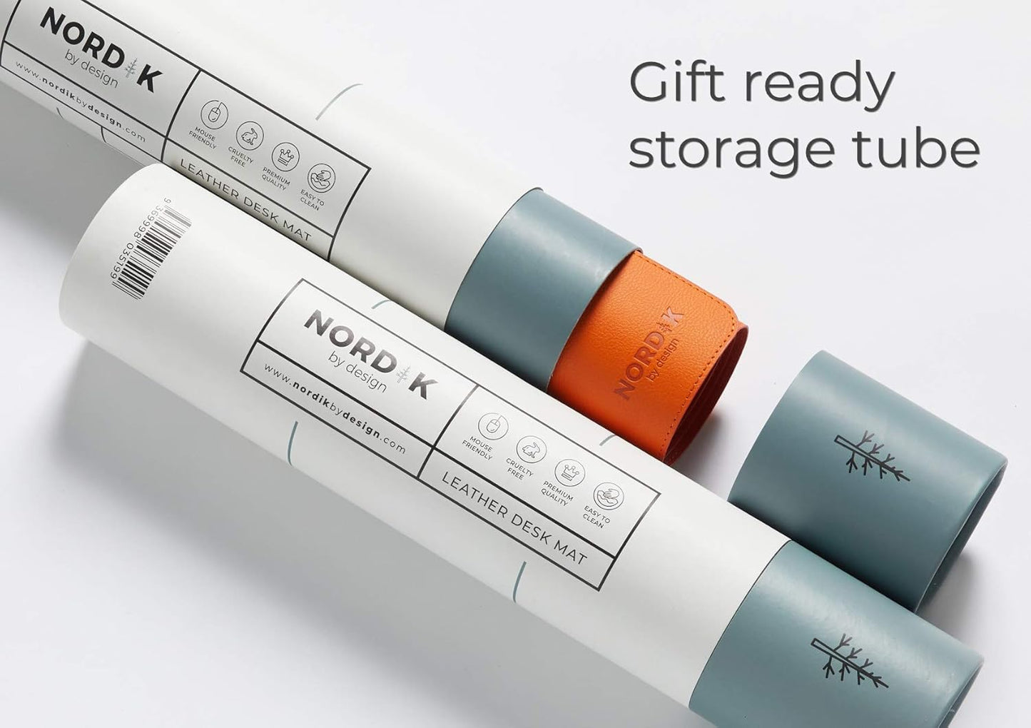 Nordik Leather Desk Mat Cable Organizer - Tangerine Orange 35 X 17 inch - Premium Extended Mouse Mat for Home Office Accessories - Non-Slip Vegan Leather Desk Pad Protector & Desk Blotter Pad