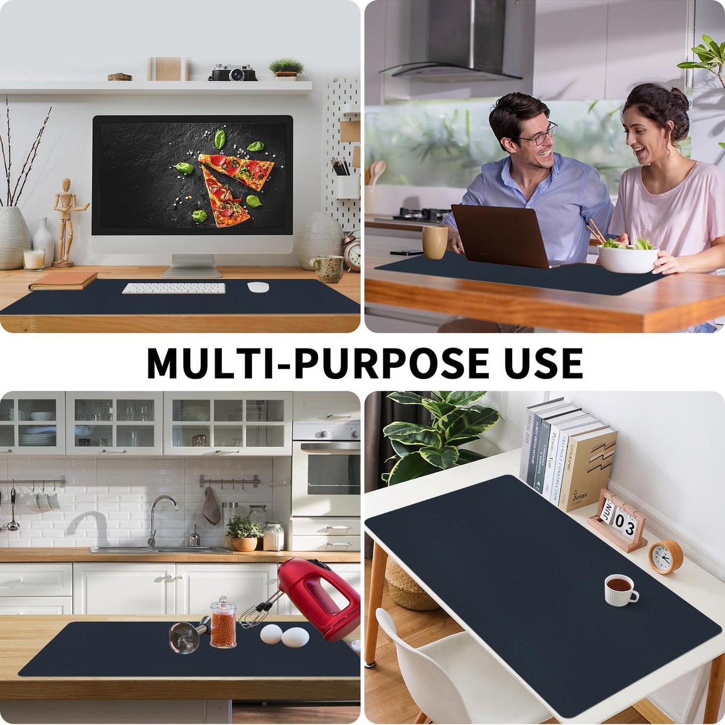 Bloss Dark Blue Desk Mat, Desk Matt for Desktop, Waterproof Large Leather Keyboard Mat, Computer Mat for Office/Home/Decor(31.5 x 15.7 Inches)