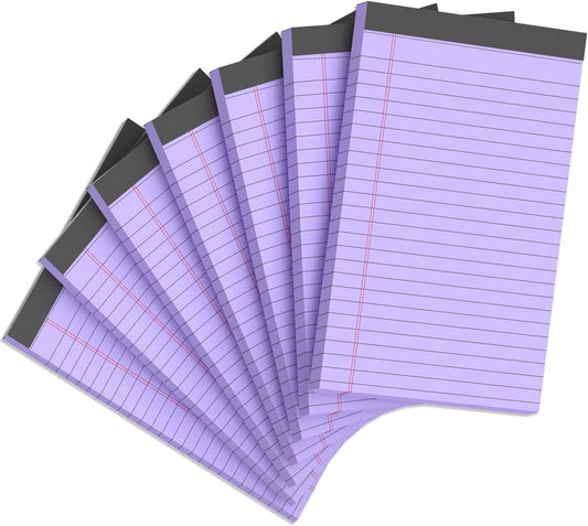 7pcs Small Legal Pads 5x8 Note Pads Purple Notepad College Ruled Notepad 5x8 Small Note Pad 5 x 8 Study Back 7 Pack Perforated 5x8 Legal Pad Narrow Ruled Purple Paper Pads 30 Sheets per Writing Pad
