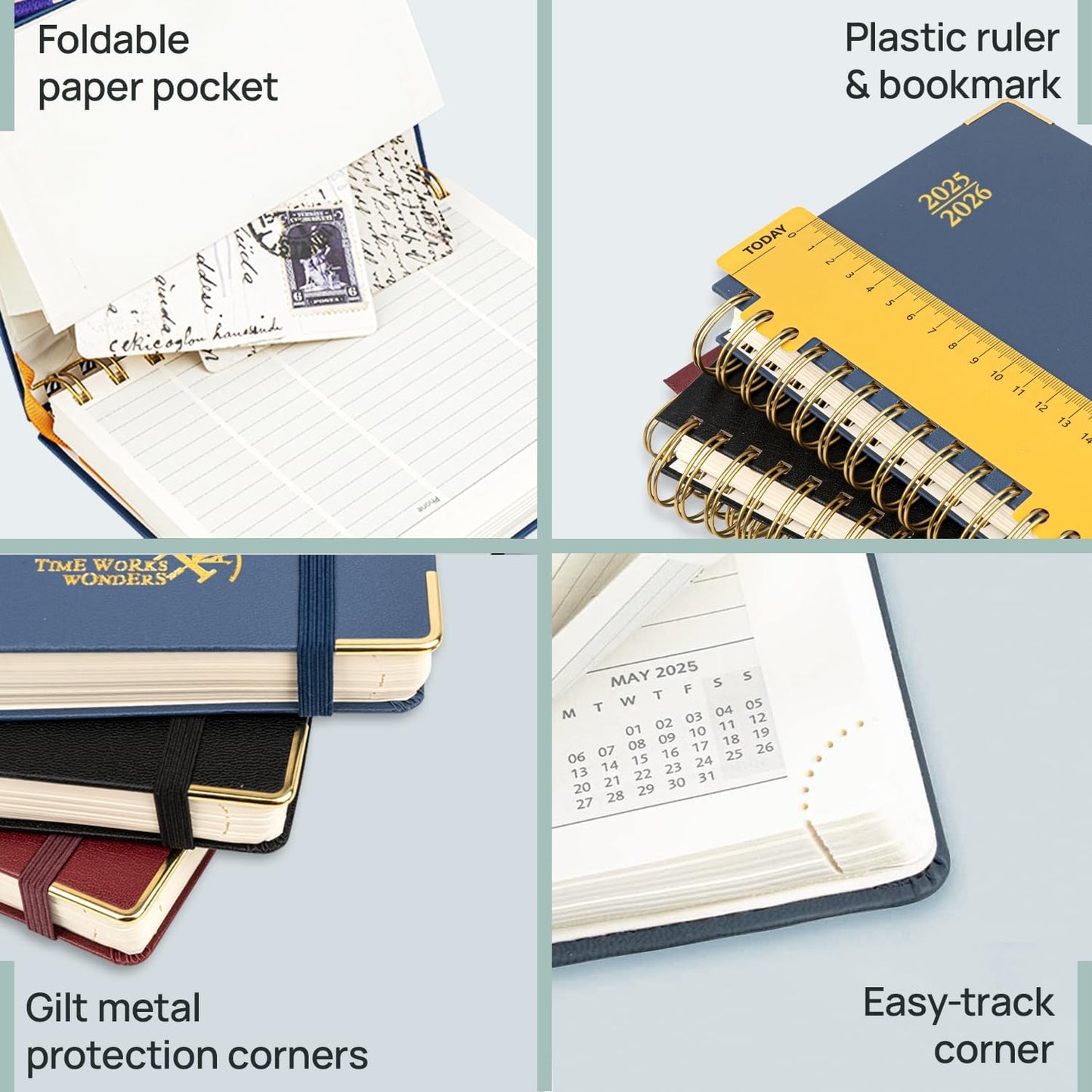 POPRUN Academic Planner 2025-2026 (July 2025-June 2026), Daily Weekly and Monthly Appointment Book (Wirebound Hard Cover - 10'' x 8'') with Hourly Time Slots, Tabs, 100 GSM - Black