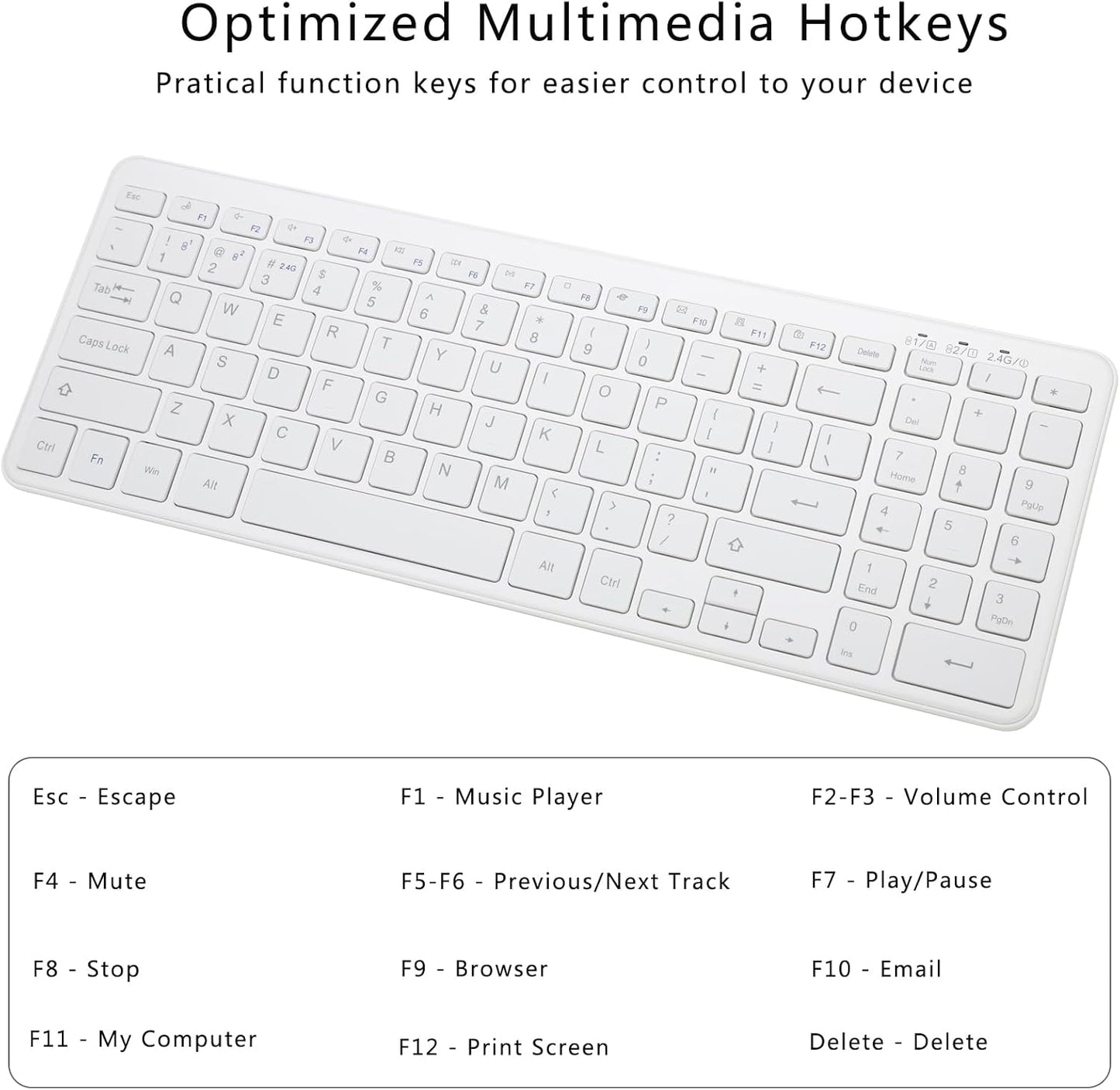 Wireless Bluetooth Keyboard, Universal Multi-Device Keyboard with Number Pad and Media Hotkeys, USB + Dual BT Connection, Ergonomic Design Slim for Windows Computer/Laptop/Tablet