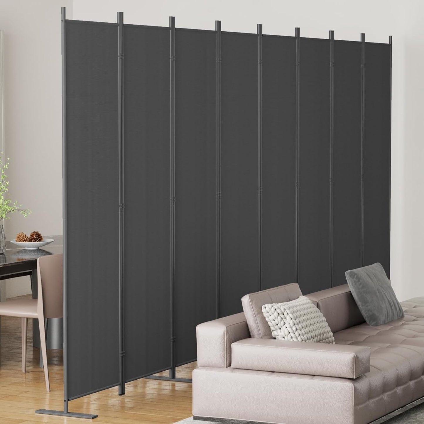 Helios&Hestia 8-Panel 6 ft Tall Indoor Folding Room Divider, Portable Privacy Screen, Freestanding Partition Separator, Temporary Wall Separation for Bedroom, Office, 160" W X 71" H, Dark Grey