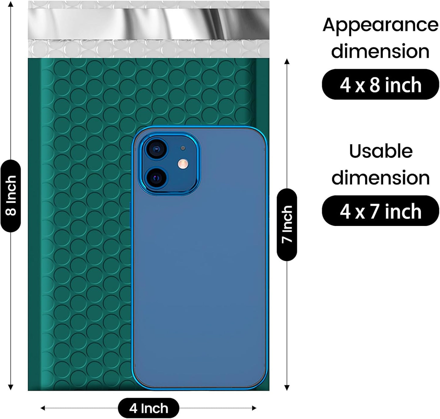 Fuxury Bubble Mailers 4x8" 200 Pack Self Seal Bubble Envelopes Padded Mailers Usable Size 4x7" Forest Green Padded Envelopes for Small Business Envelope Mailers