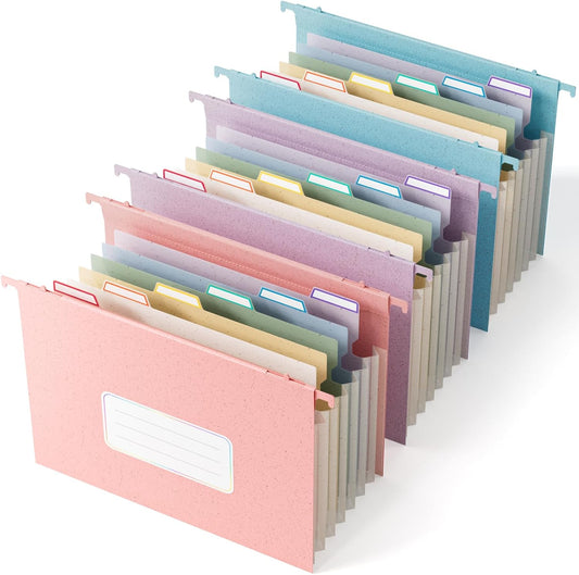 Wheat Straw Expanding Hanging File Folders, File Organizer, 1.2" Accordion Pockets, Large Capacity, Letter Size for Filing Cabinet, 100% BPA Free, Healthy Living-3 Packs-Pink&Bule&Purple