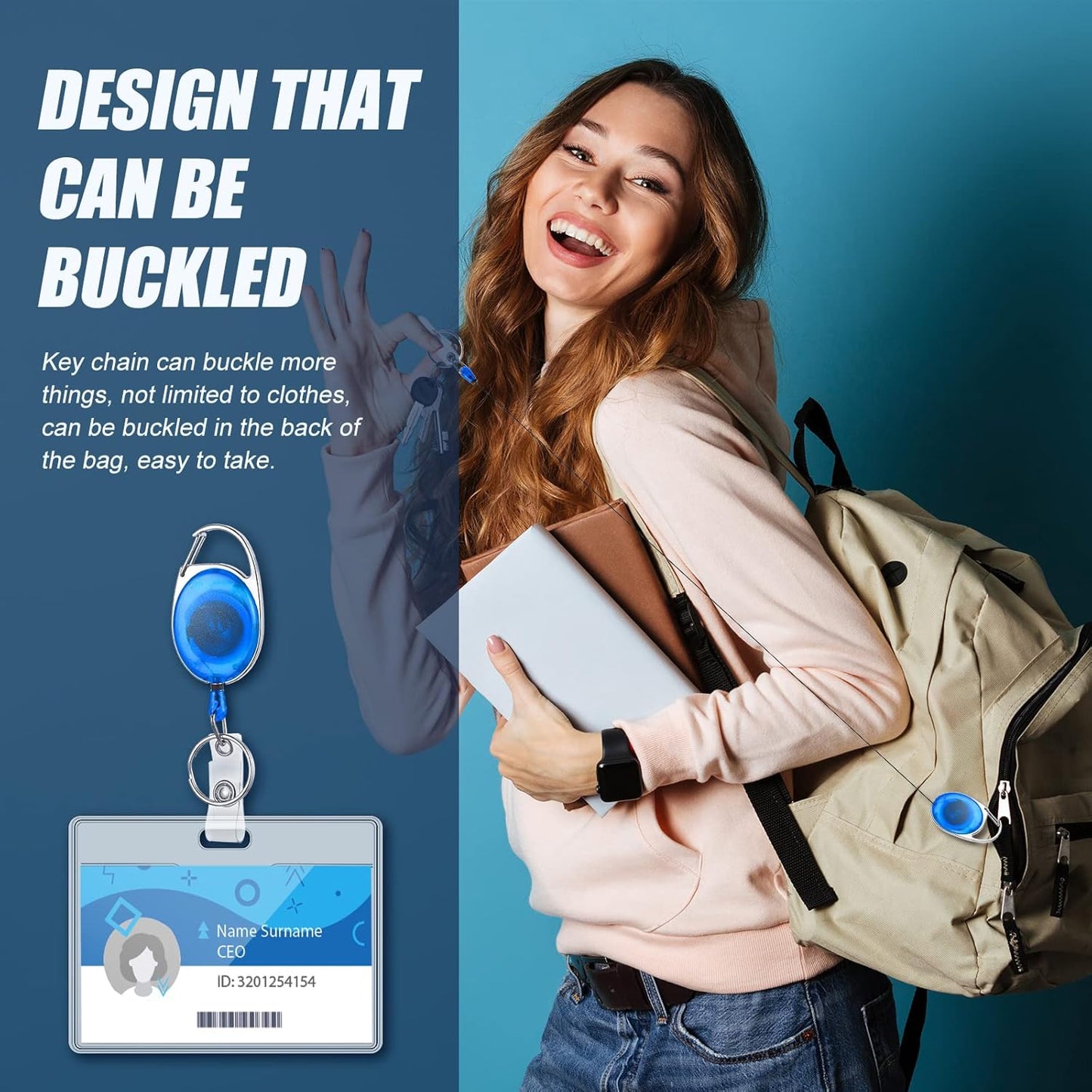 100 Pack Retractable Badge Reels Bulk Heavy Duty Badge Reel Holders with Carabiner Belt Clip and Keychain for Lanyard Card Nurse School Office Employee (Multi Color)