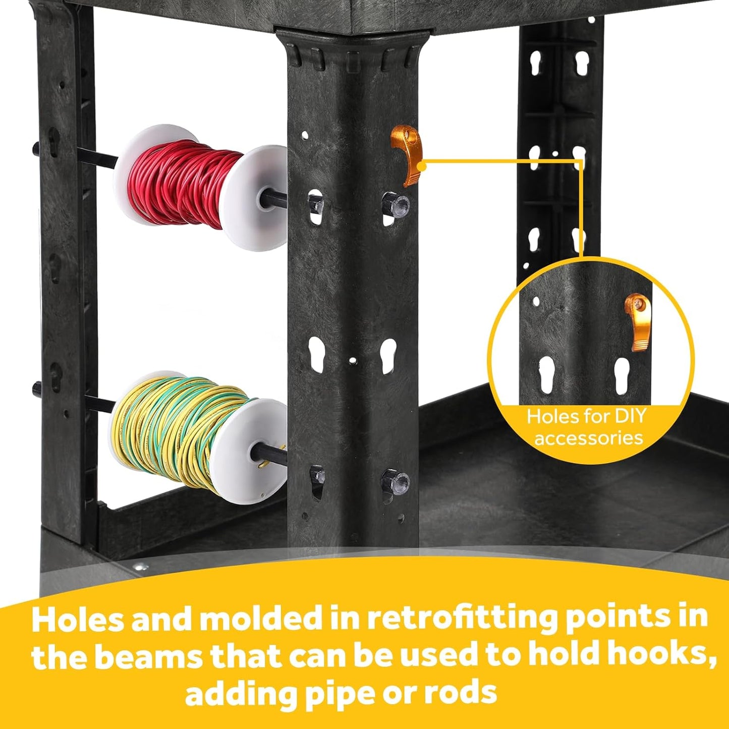 ELAFROS 2-Tier Heavy Duty Plastic Utility Cart, 34" x 17", Work Cart with Tub Storage, Deep Shelves, 2 Fixed 2 Swivel Wheels, Holds up to 550 lbs, 6" Casters, Service Cart for Warehouse
