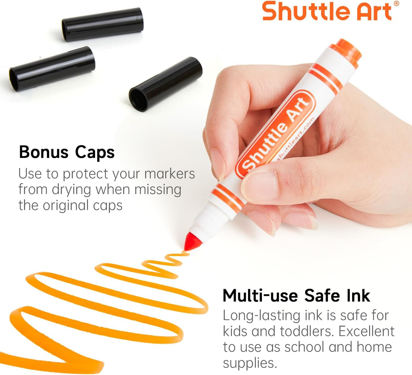 Shuttle Art 216 Pack Washable Markers, 8 Assorted Colors Broad Line Conical Tip Large Markers Bulk with a Box, Bonus Caps, Home Classroom School Supplies for Toddlers Kids Adults Students Teachers…