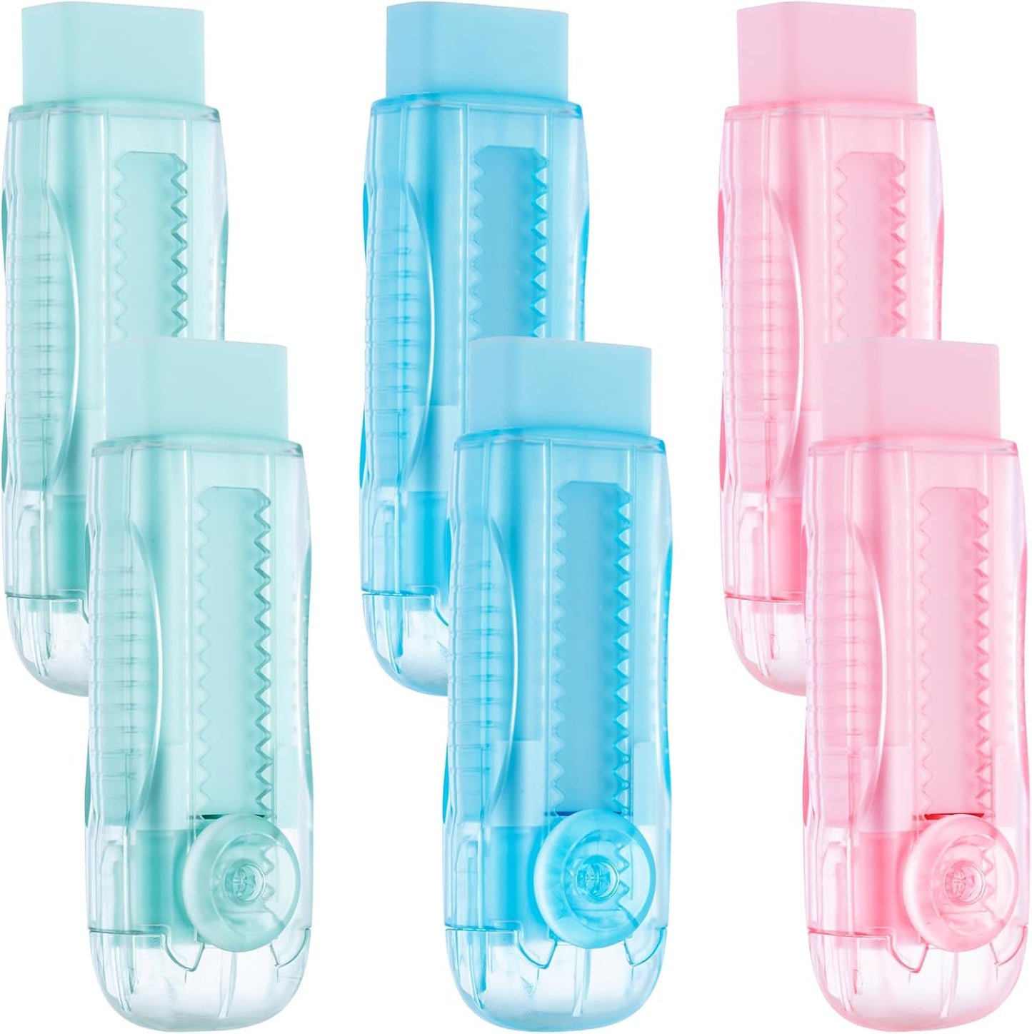 M&G 6 Pack Rubber Erasers Sliding Retractable Eraser, 3 Colors Soft Cute Erasers Push Pull Large Pencil Eraser with Transparent Plastic Sleeve for Students Kids, School Office Home Supplies