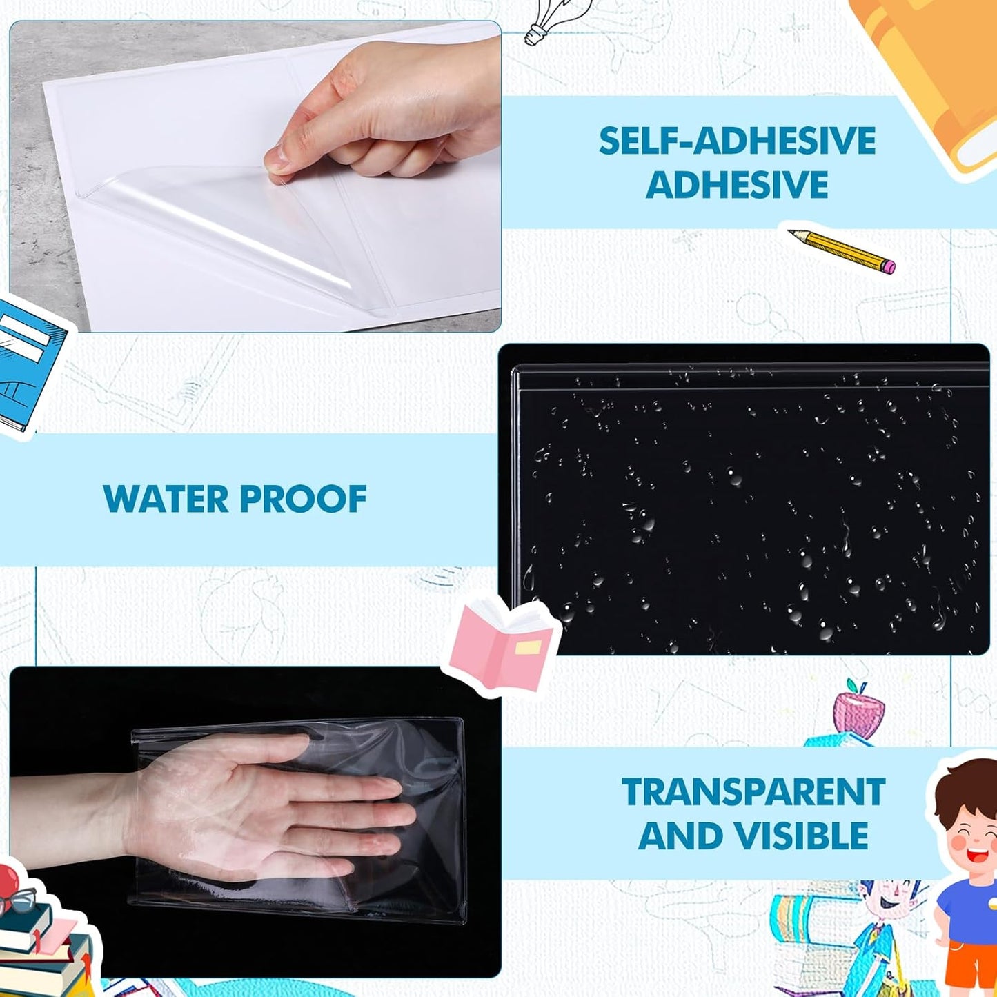 Outus Self Adhesive Shop Ticket Holders Clear Plastic Sleeves Adhesive Pockets Work Order Job Ticket Holders for Home Office Posting Signs(5 x 8 Inch,400 Pcs)