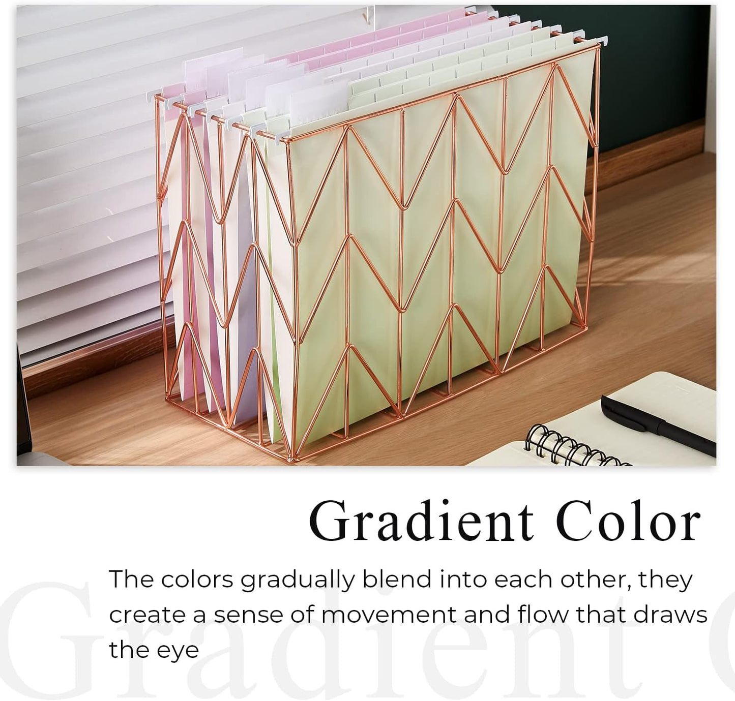 Y YOMA 6 Pack Decorative Hanging File Folders Letter Size Cute Hanging Folder Pretty File Folder Organizer for Filing Cabinet Office Home with 1/5-Cut Adjustable Tabs, Pure Gradient