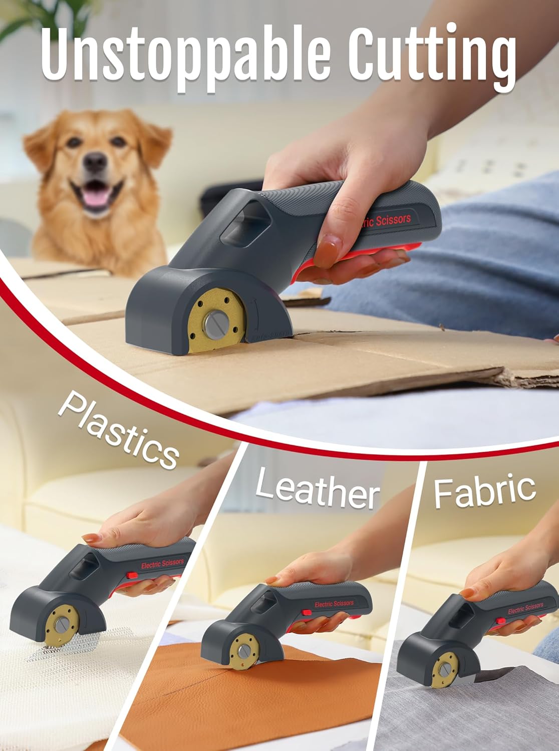 2025 NEW 4V Cordless Electric Scissors, Cardboard Cutter with 2 Titanium Blade, Safety Lock & Extra Blade, Rotary Cutter for Cardboard,Fabric,Plastic, Gifts for Men&Women - Grey