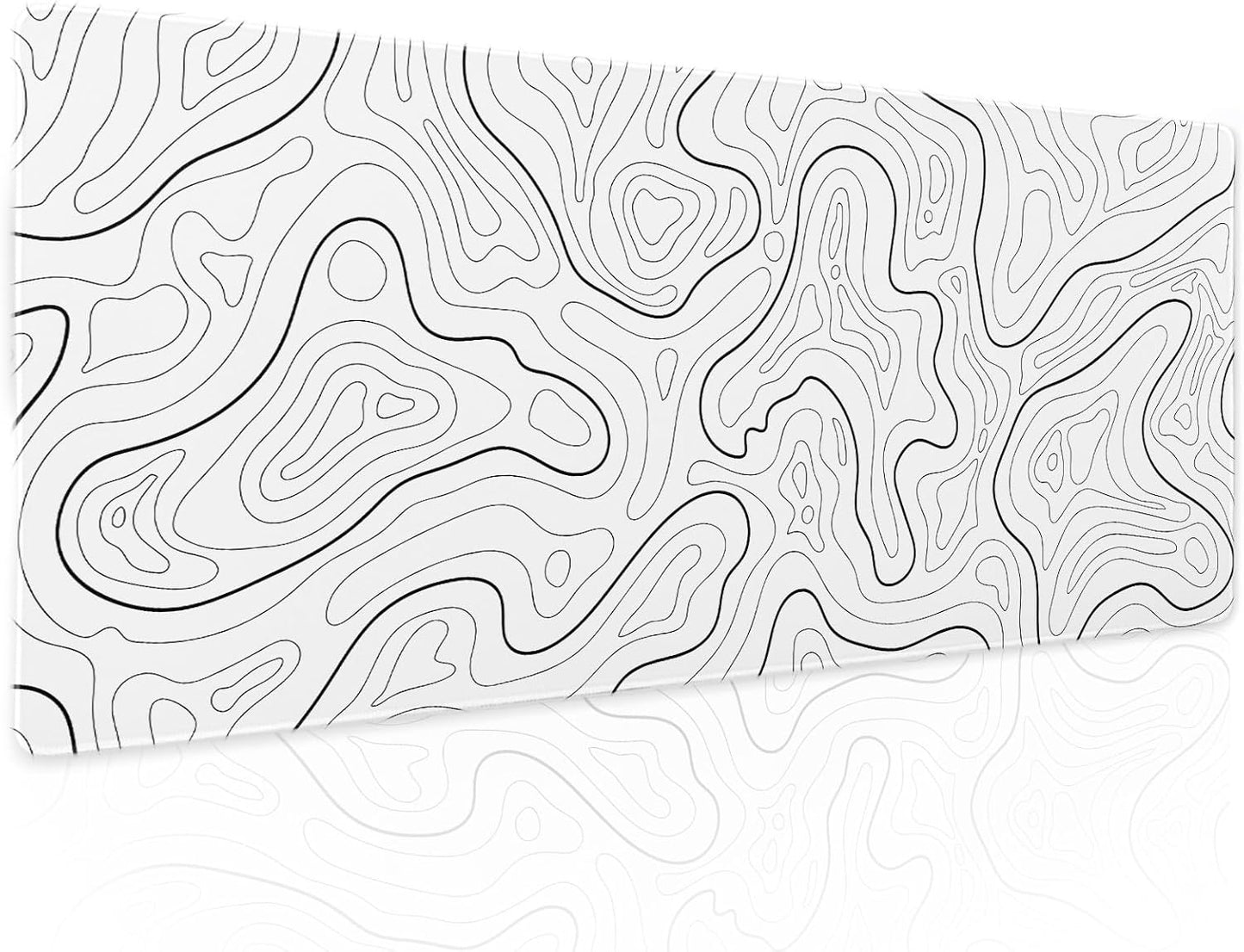 White Topographic Contour Gaming Mouse Pad XL Geographic Map Lines Minimalist Extended Large Mat Mousepad Desk Pad Non-Slip Rubber Base Stitched Edge Long Keyboard Pad for Computer,31.5×11.8 Inch