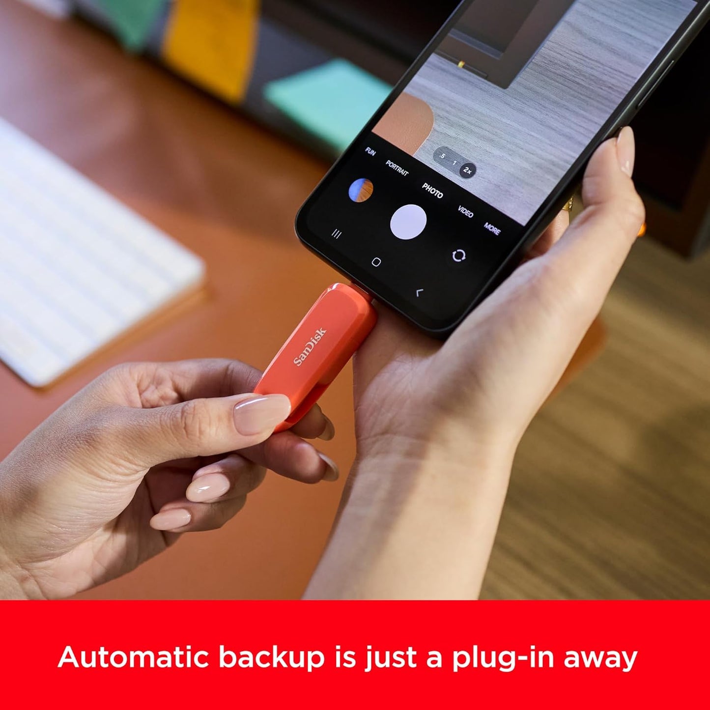 SanDisk 128GB Phone Drive for Android - The 2-in-1 USB for Smartphones, Tablets, and Computers - Thumb Drive with USB Type-C and Type-A Connectors, Nasturtium Orange - SDDDC6-128G-G46NO