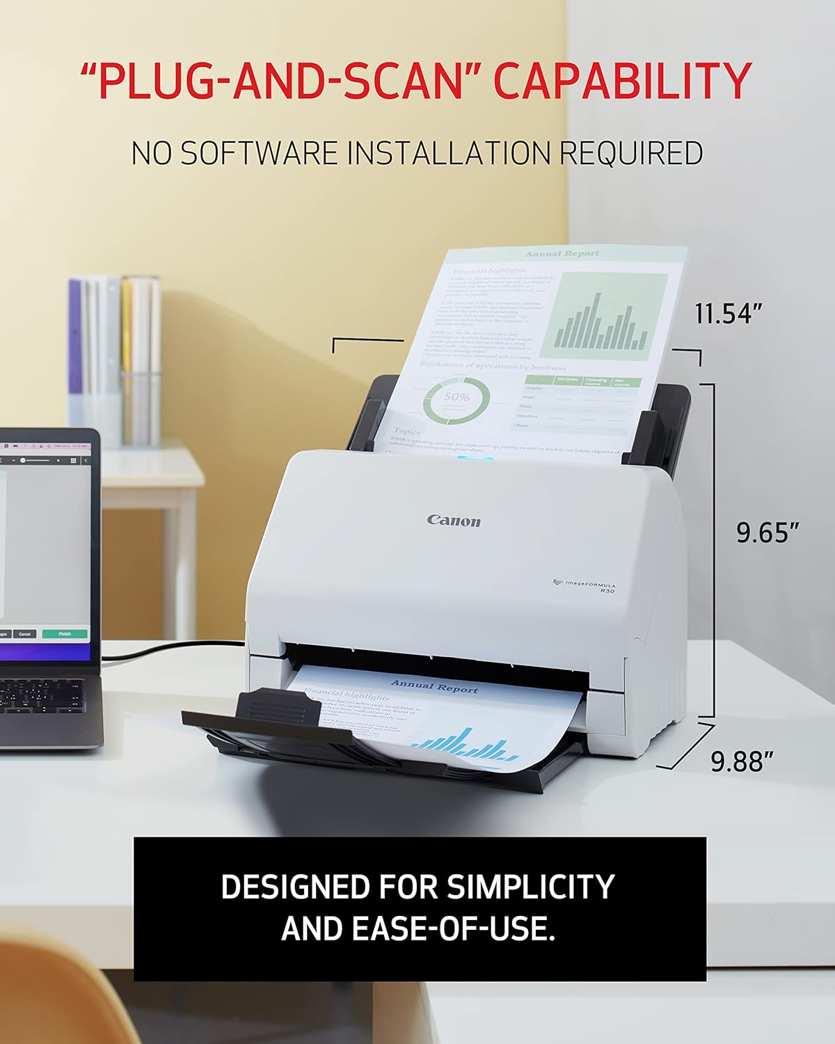 Canon imageFORMULA R30 - Office Document Scanner, Auto Document Feeder, Duplex Scanning, Plug-and-Scan Capability, No Software Installation Required