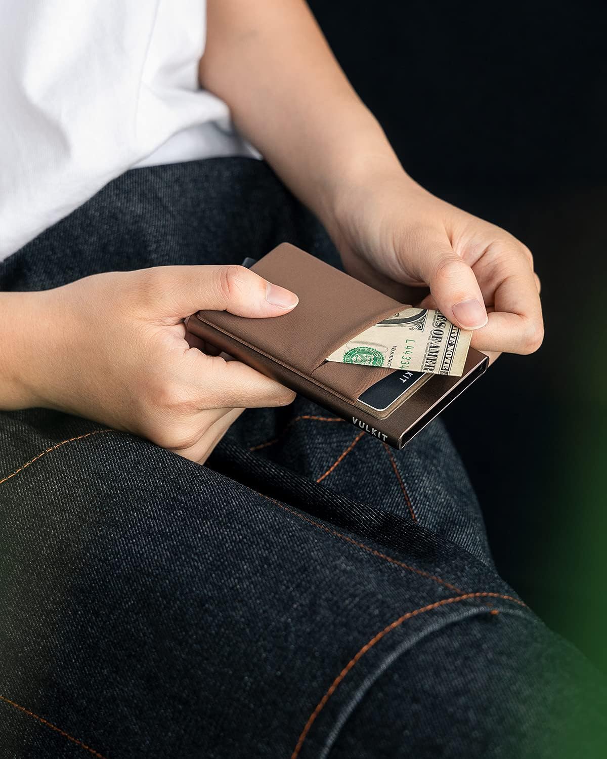 VULKIT Card Holder with Money Pocket Pop Up Wallet RFID Blocking Slim Metal Bank Card Case Holds 5 Cards and Notes