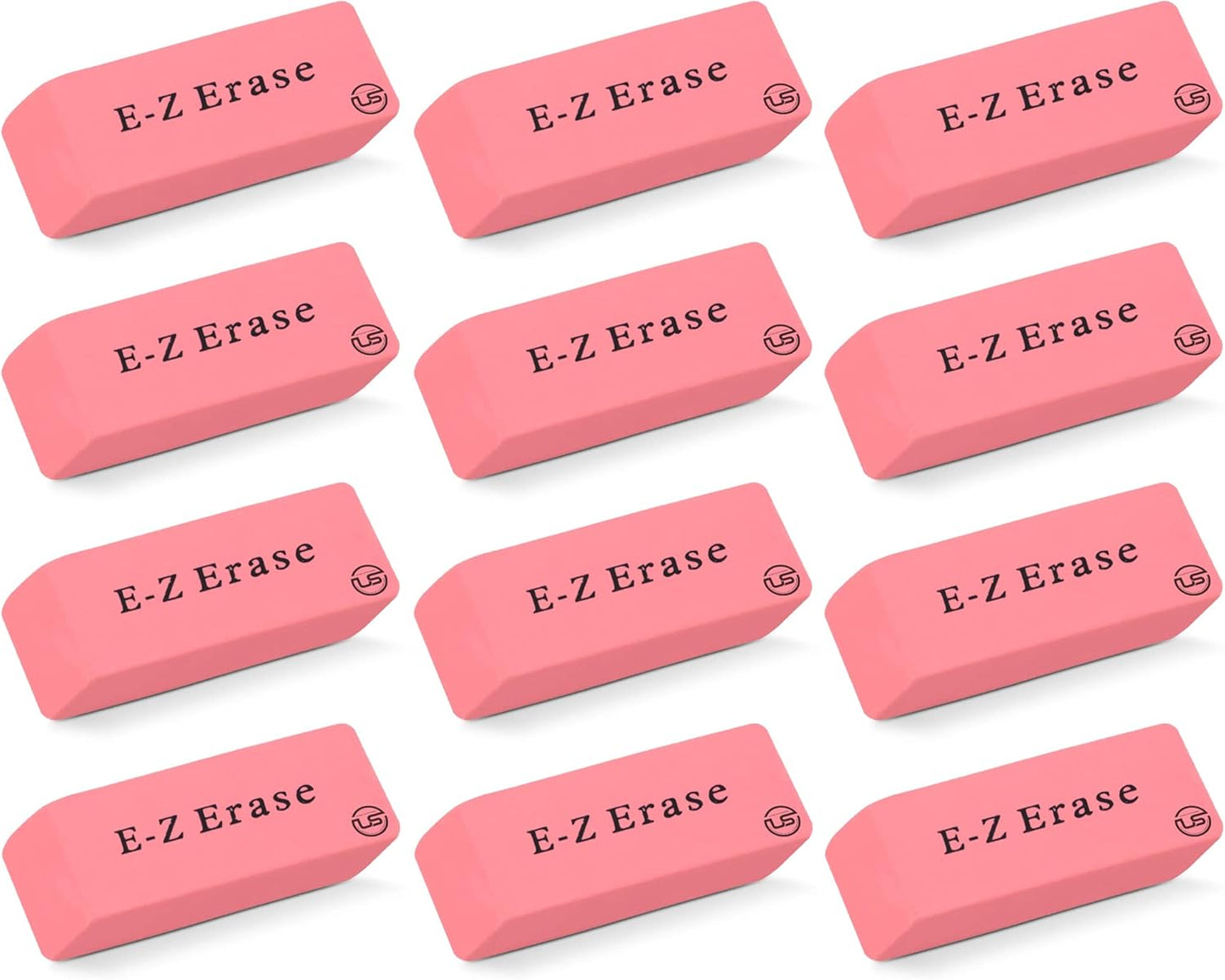 Pink Erasers, Erasers for Kids, Rubber Eraser, 12 Count, Erasers Bulk for School Supplies, Art, and Office Use