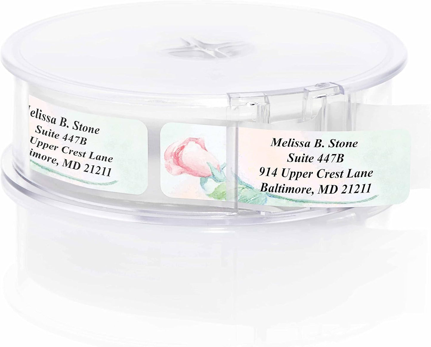 Soft Rose Watercolor Designer Rolled Address Labels with Elegant Plastic Dispenser
