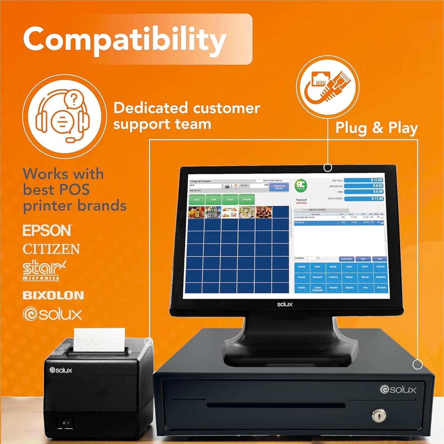 SOLUX 13" Cash Drawer - Cash Registers - Cash Register Drawer for POS - Square Cash Drawer for Small Businesses - Removable Coin Tray - 24V, RJ11/RJ12-Key Lock 4 Bill - 5 Coin, Black