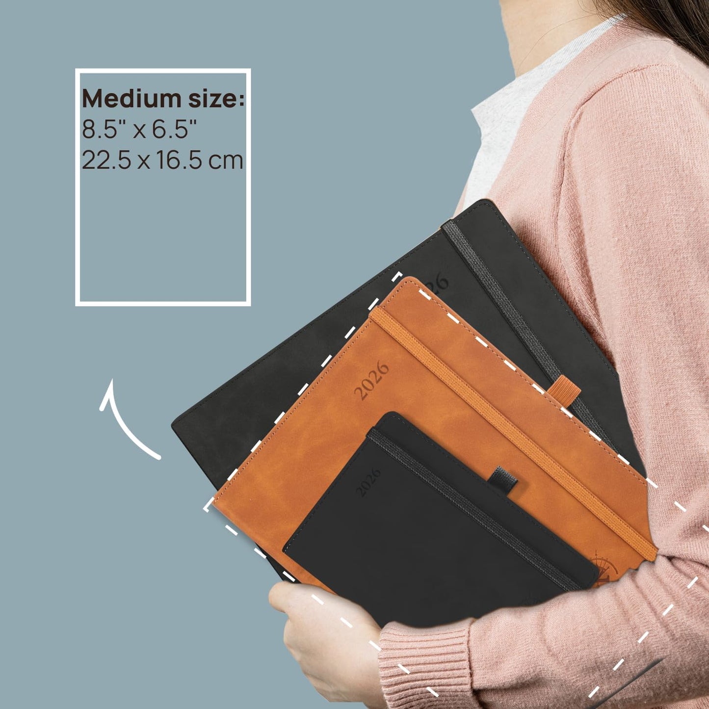 POPRUN Weekly Planner 2026 (Medium 6.5" x 8.5") Calendar 12 Months Notebook with Horizontal Layout, Leather Soft Cover, Monthly Tabs, Inner Pocket, 100GSM Thick Paper, Pen Holder - Royal Blue