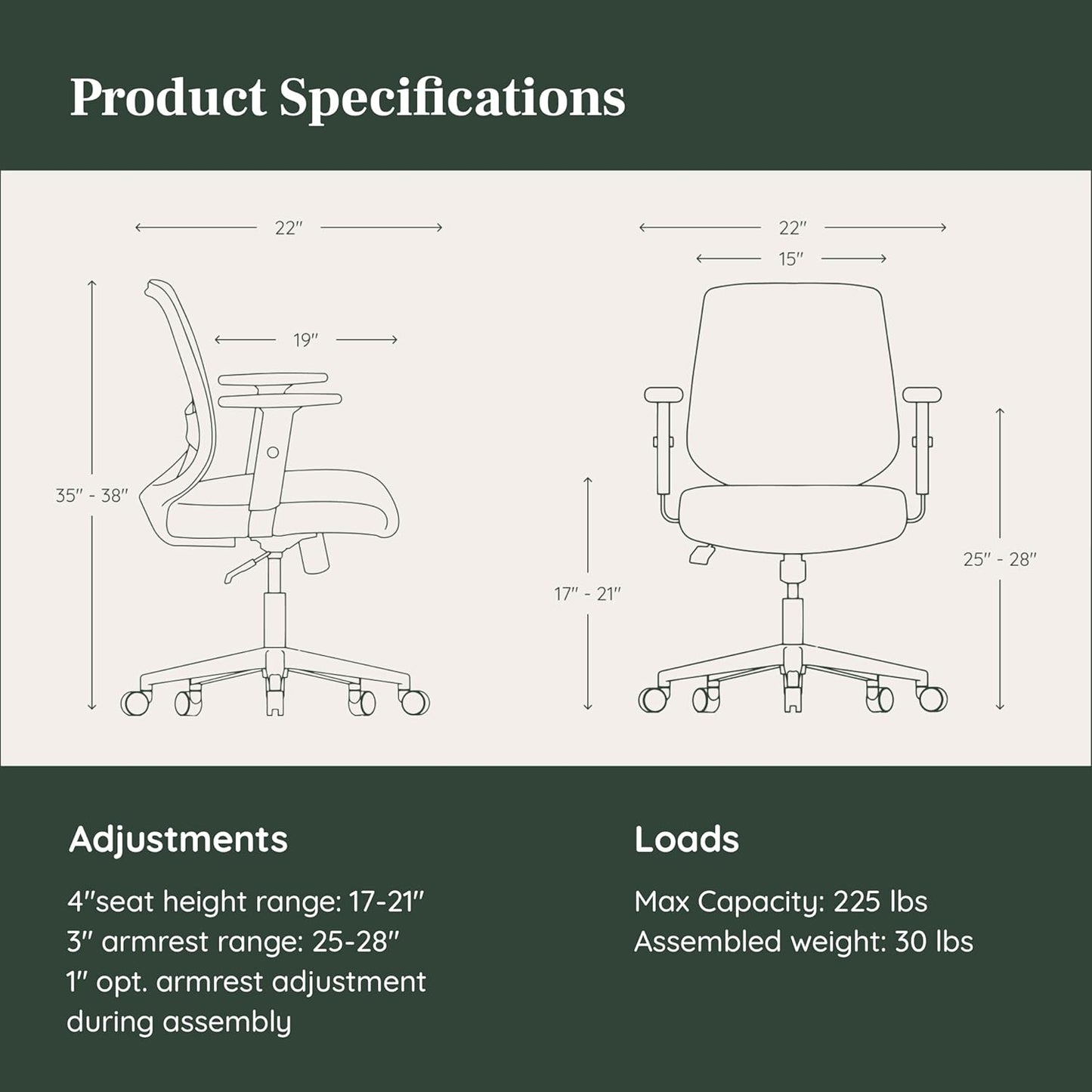 Branch Daily Chair - Vegan Leather Office Chair with Swivel, Lumbar Rest, and Adjustable Armrests - Comfortable Seating for Improved Posture and Productivity - Limestone