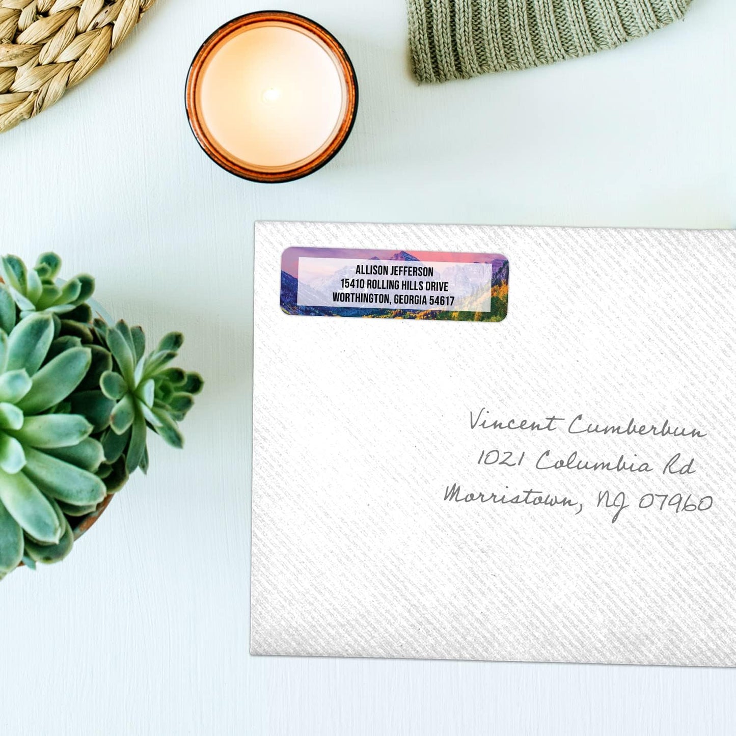 Breathtaking Landscape Rolled Address Labels / 250 Personalized Return Address Labels/Designer Address Stickers in Elegant Plastic Dispenser