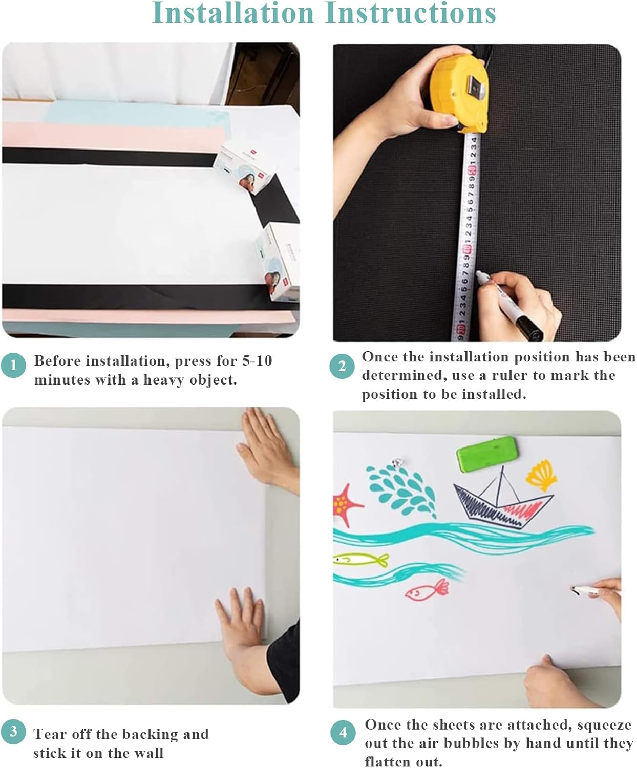 Magnetic Dry Erase Whiteboard Sticker, 47" x 60" Stick on Whiteboard for Wall, Dry Erase Board Peel and Stick for Kids, Office, Home, with Marker, Eraser and Magnets (Adhesive Backing)