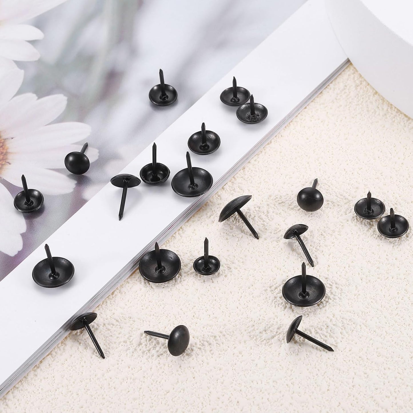 uxcell 100 Pcs Upholstery Tacks, 9 x 13mm Round Head Upholstery Nails Pins Vintage Decorative Furniture Tacks for Chairs Sofas Beds DIY Project, Black